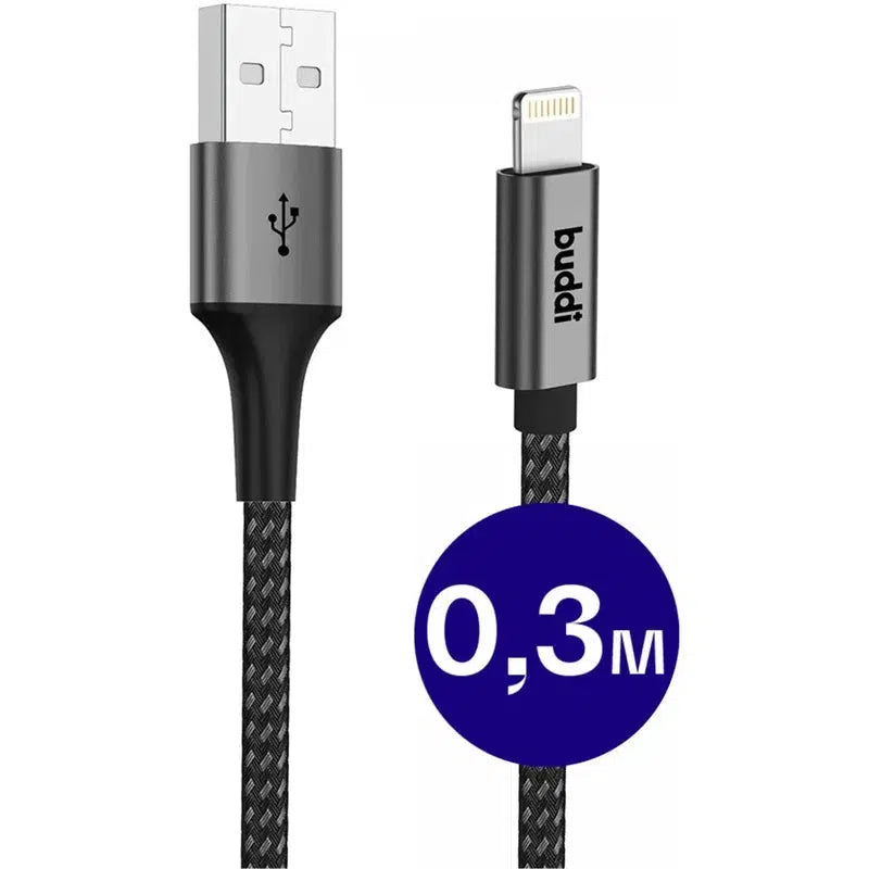 Buddi Flex USB-A naar Lightning Kabel 12W Fast Charge 30CM Zwart