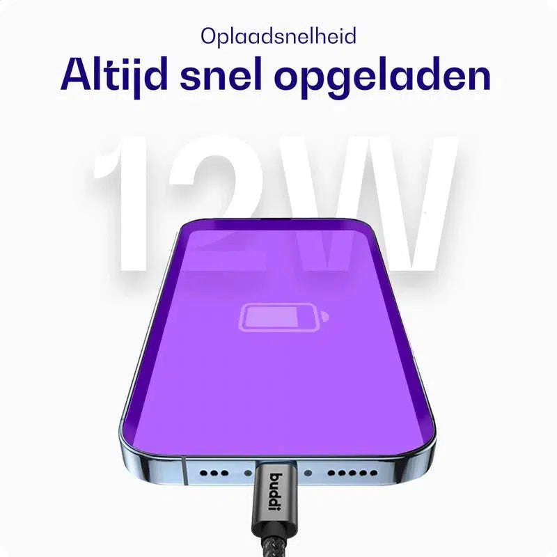 Buddi Flex USB-A naar USB-C Kabel 12W Fast Charge 1M Zwart