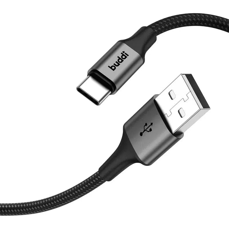 Buddi Flex USB-A naar USB-C Kabel 12W Fast Charge 1M Zwart