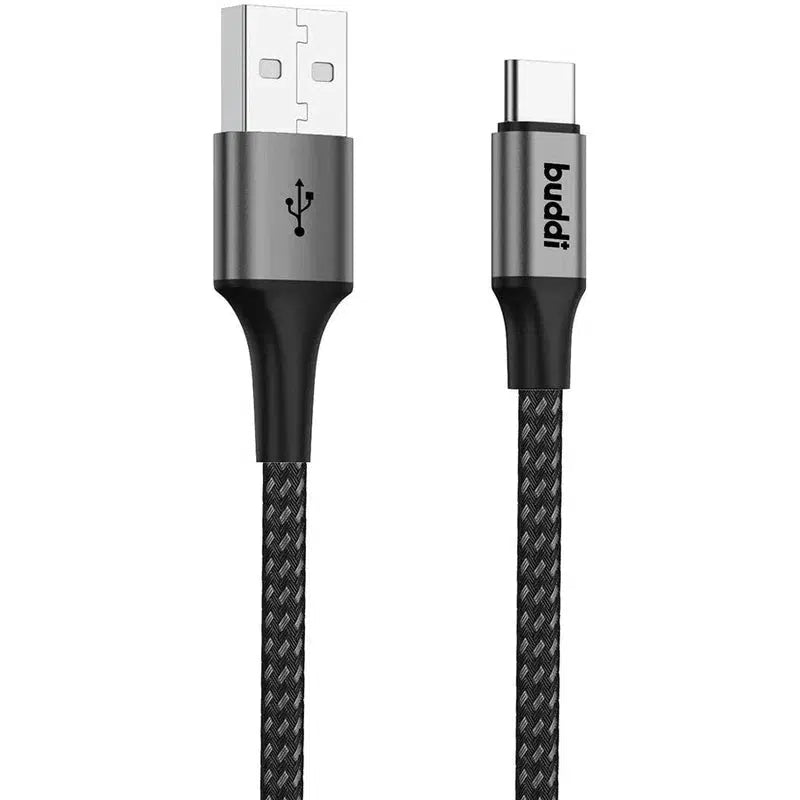 Buddi Flex USB-A naar USB-C Kabel 12W Fast Charge 1M Zwart