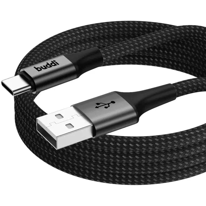 Buddi Flex USB-A naar USB-C Kabel 12W Fast Charge 3M Zwart