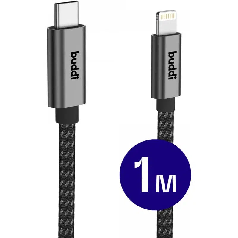 Buddi Flex USB-C naar Lightning Kabel 20W Fast Charge 1M Zwart