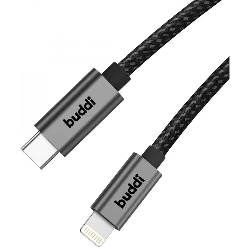 Buddi Flex USB-C naar Lightning Kabel 20W Fast Charge 30CM Zwart