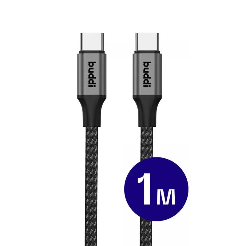 Buddi Flex USB-C naar USB-C Kabel 60W Fast Charge 1M Zwart