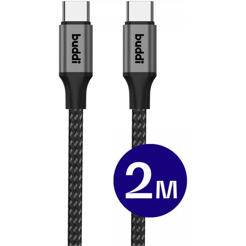 Buddi Flex USB-C naar USB-C Kabel 60W Fast Charge 2M Zwart