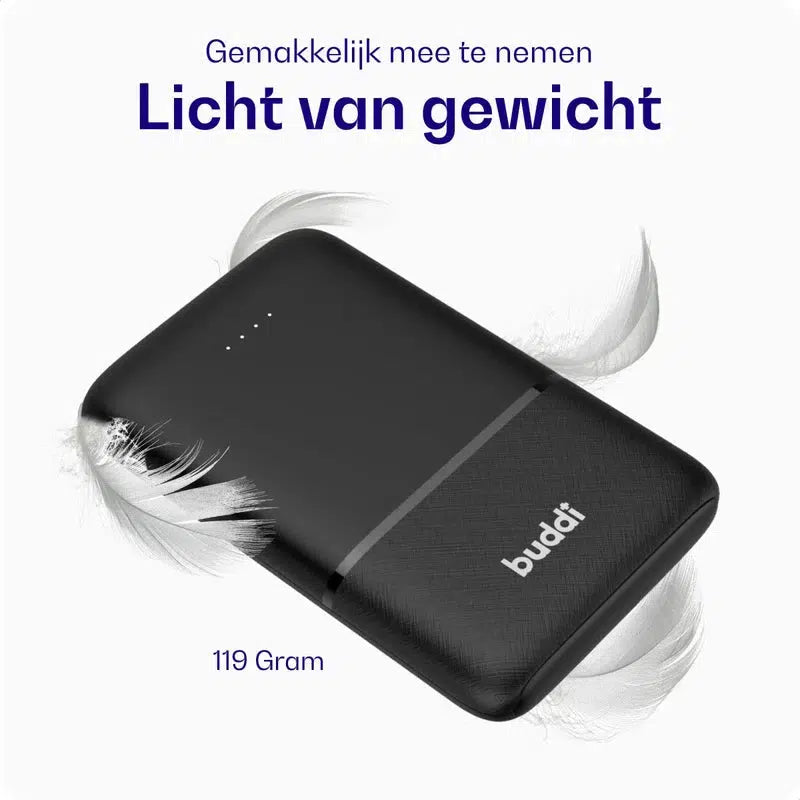 Buddi Go Powerbank USB-C Reisformaat Mini Compact 5.000 mAh Zwart