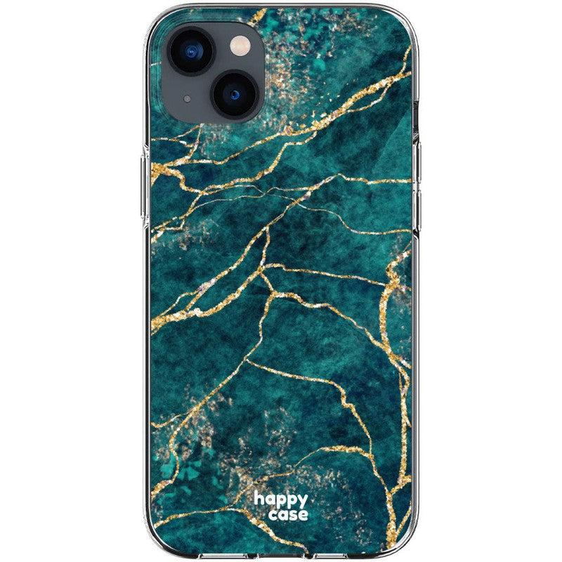 HappyCase iPhone 14 Hoesje Flexibel TPU Aqua Marmer Print