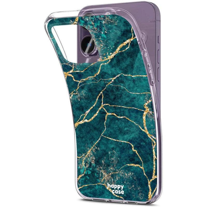 HappyCase iPhone 14 Pro Hoesje Flexibel TPU Aqua Marmer Print