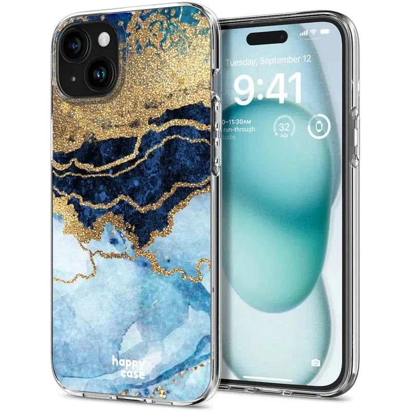 HappyCase iPhone 15 Hoesje Flexibel TPU Blauw Marmer Print