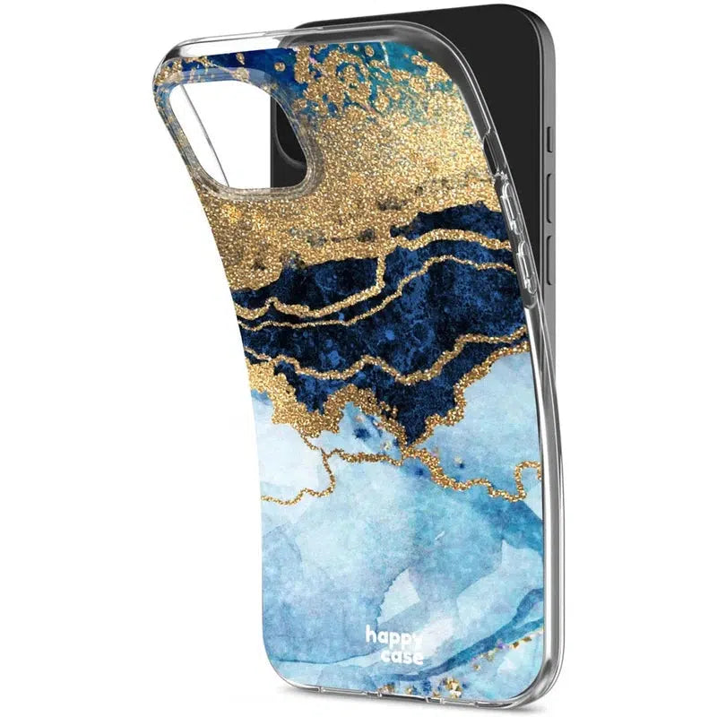 HappyCase iPhone 15 Hoesje Flexibel TPU Blauw Marmer Print