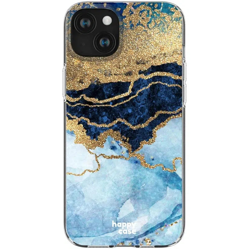 HappyCase iPhone 15 Hoesje Flexibel TPU Blauw Marmer Print