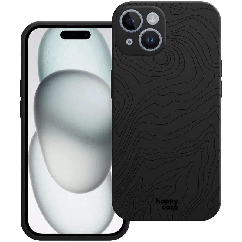 HappyCase iPhone 15 Hoesje Flexibel TPU Fine Lines Zwart Print