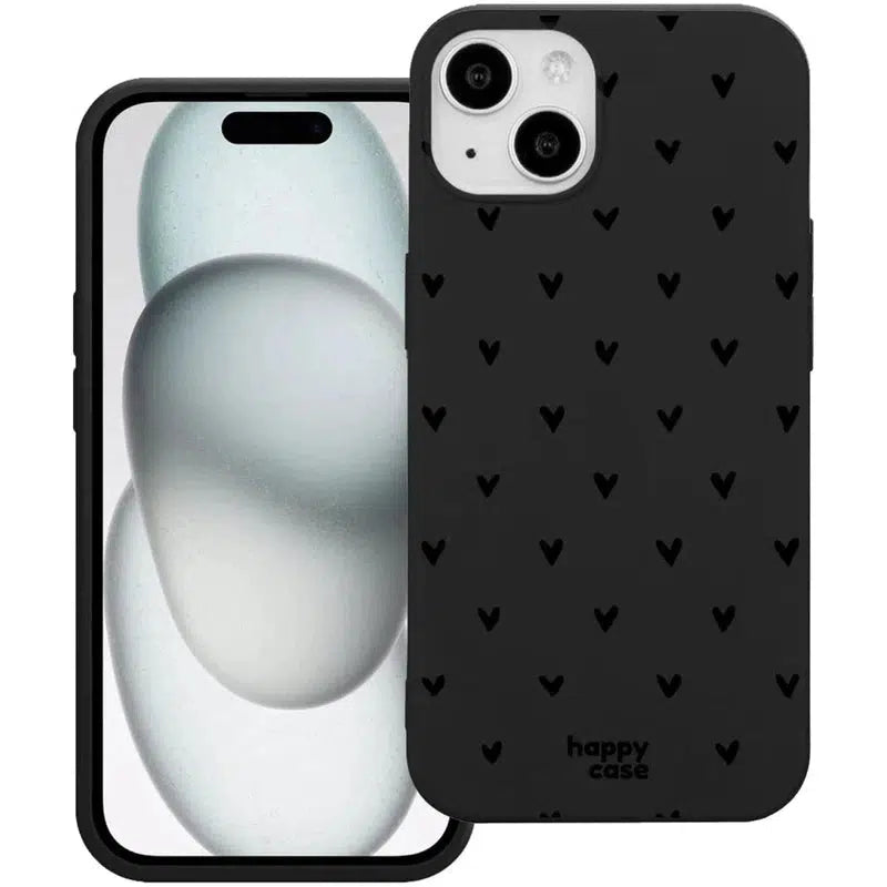 HappyCase iPhone 15 Hoesje Flexibel TPU Hartjes Zwart Print