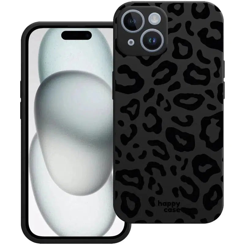 HappyCase iPhone 15 Hoesje Flexibel TPU Luipaard Zwart Print