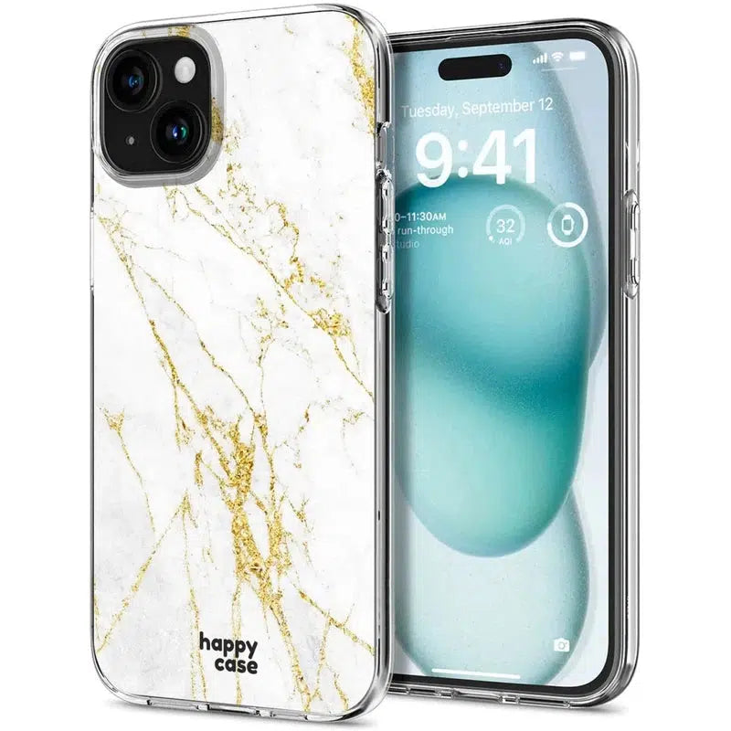 HappyCase iPhone 15 Hoesje Flexibel TPU Wit Marmer Print