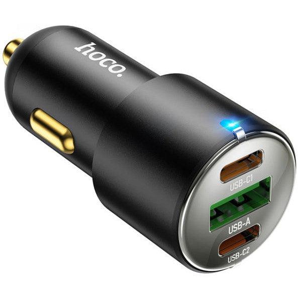 Hoco 3A USB/USB-C Auto Snellader 45W met PD en QC 3.0 Zwart