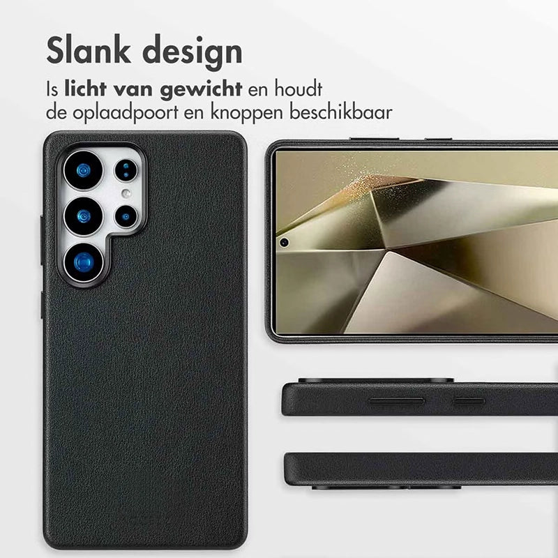 Luxe Echt Leren Samsung Backcover - Onyx Black