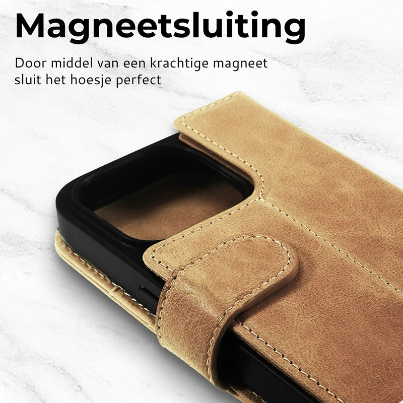 Prestige Echt Leren iPhone Book Case - Lichtbruin