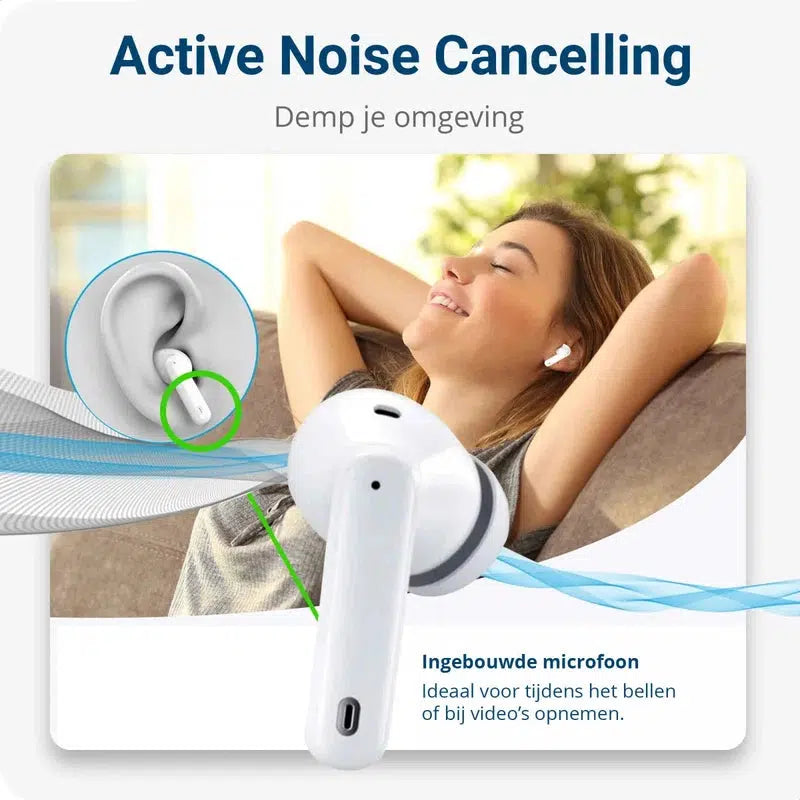 SBG Draadloze Oordopjes Noise Cancelling Bluetooth met Display Wit