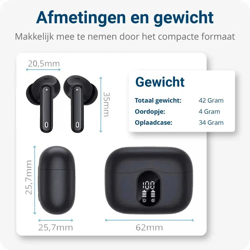 SBG Draadloze Oordopjes Noise Cancelling Bluetooth met Display Zwart