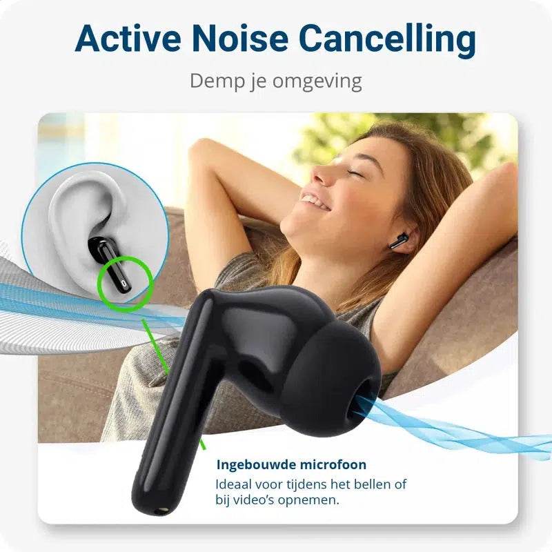 SBG Draadloze Oordopjes Noise Cancelling Bluetooth met Display Zwart