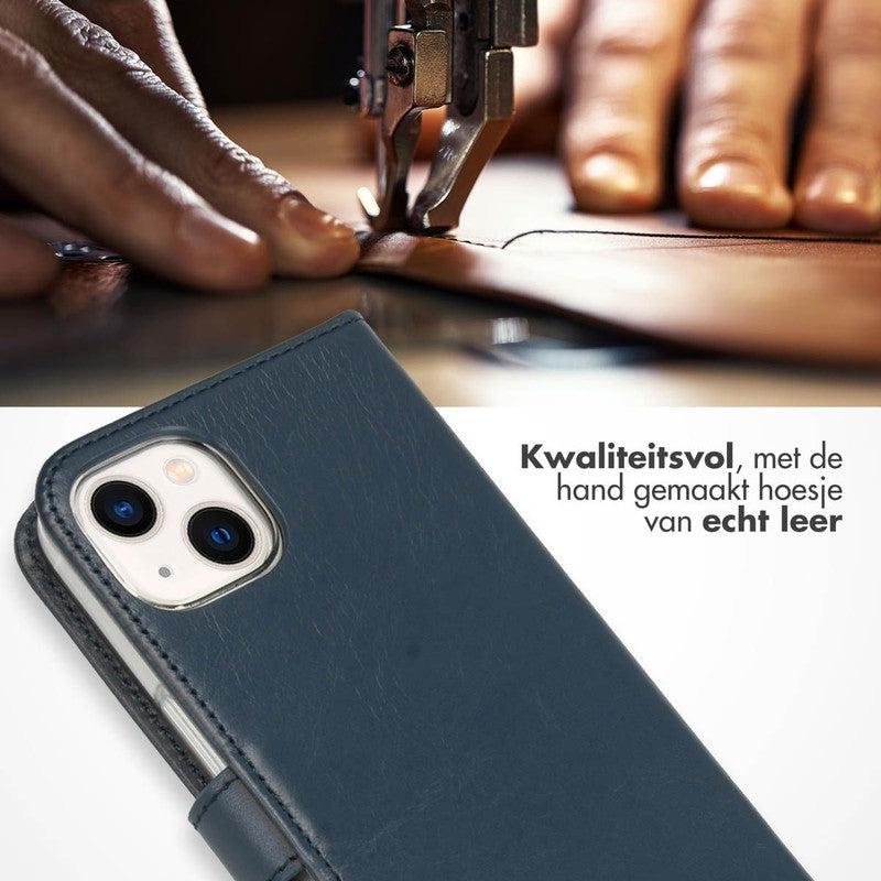 Selencia Echt Lederen Bookcase voor iPhone - Blauw