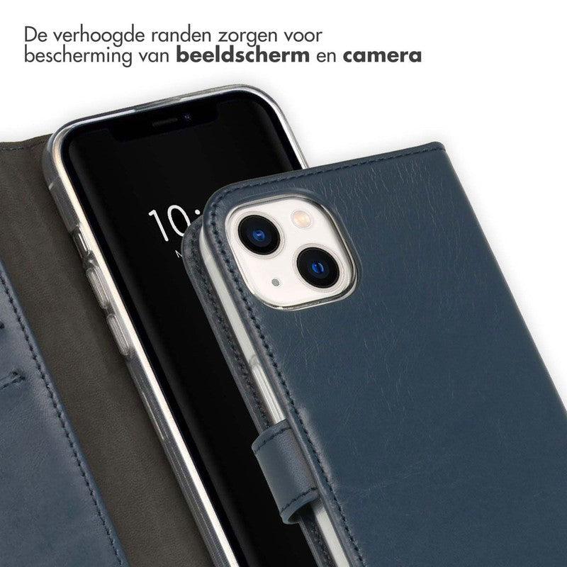 Selencia Echt Lederen Bookcase voor iPhone - Blauw