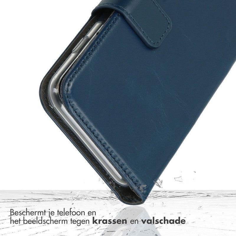 Selencia Echt Lederen Bookcase voor iPhone - Blauw