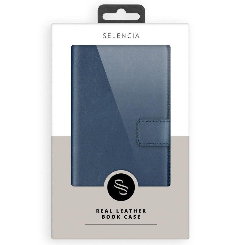 Selencia Echt Lederen Bookcase voor iPhone - Blauw