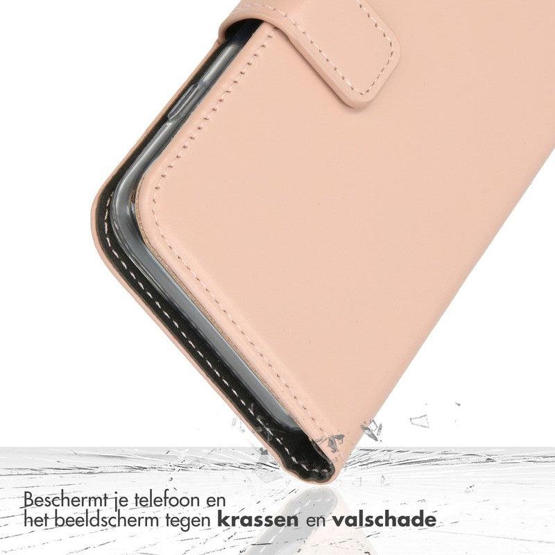 Selencia Echt Lederen Bookcase voor iPhone - Dusty Pink