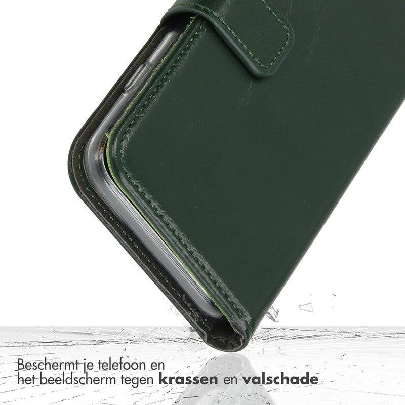 Selencia Echt Lederen Bookcase voor iPhone - Groen