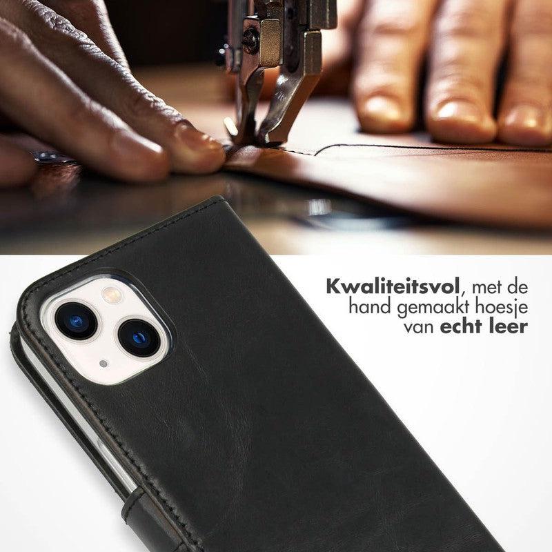 Selencia Echt Lederen Bookcase voor iPhone - Zwart