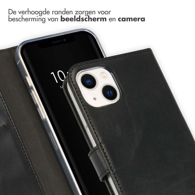 Selencia Echt Lederen Bookcase voor iPhone - Zwart