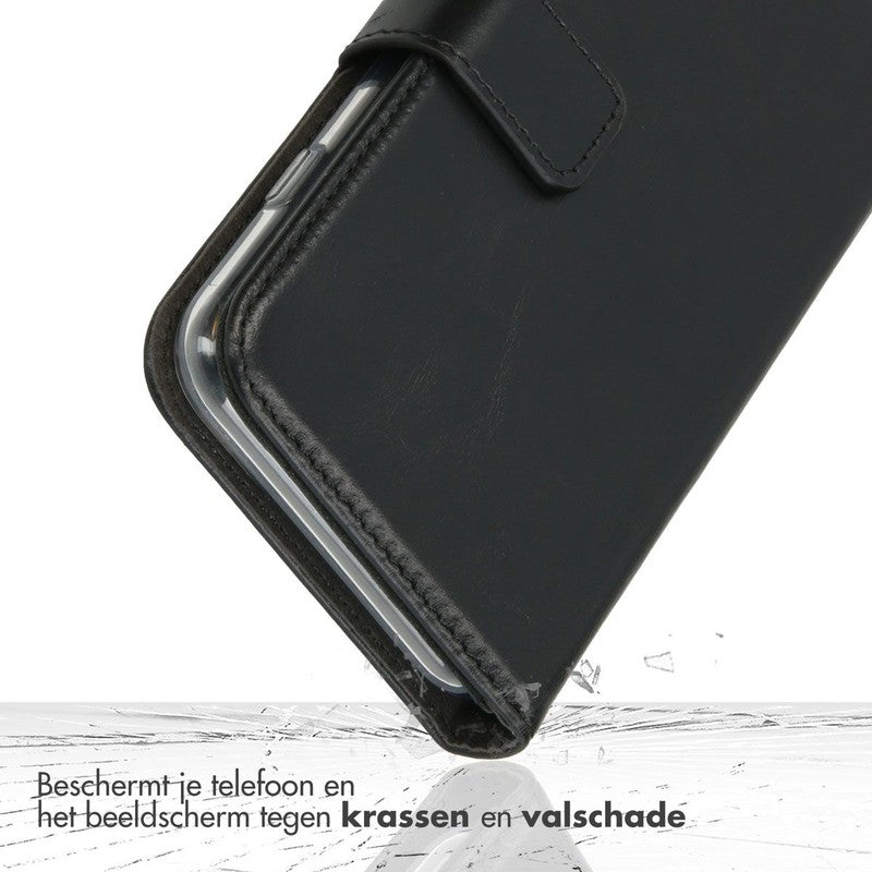 Selencia Echt Lederen Bookcase voor iPhone - Zwart