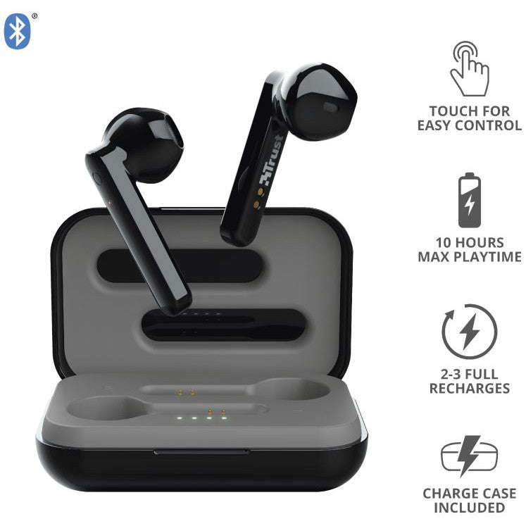 Trust Primo Touch Wireless Bluetooth Earphones Zwart