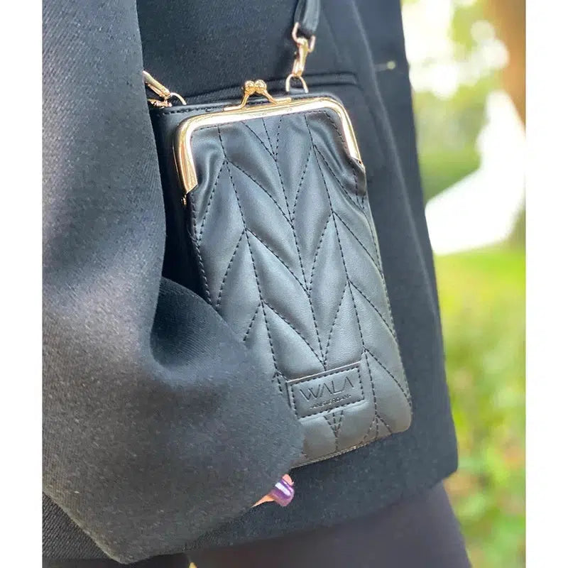 WALA AMSTERDAM® Vegan Lederen Telefoontasje Crossbody - Zwart