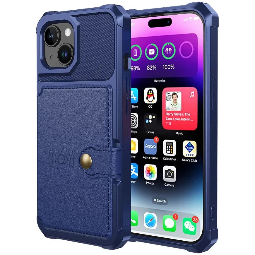 Apple iPhone 15 Plus 3 in 1 Back Cover Portemonnee Hoesje Donkerblauw