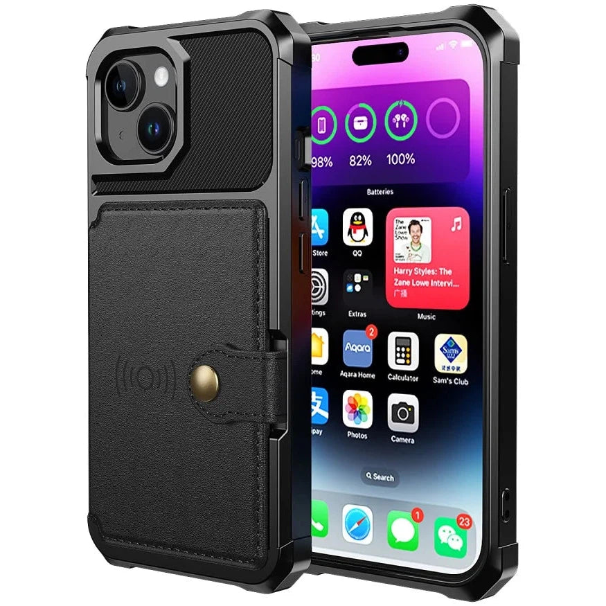 Apple iPhone 15 Plus 3 in 1 Back Cover Portemonnee Hoesje Zwart