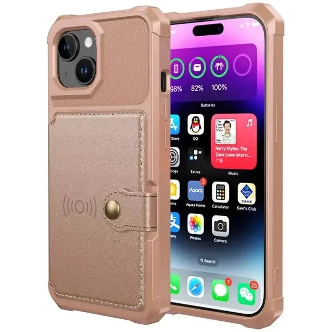 Apple iPhone 15 Plus 3 in 1 Back Cover Portemonnee Hoesje Roze