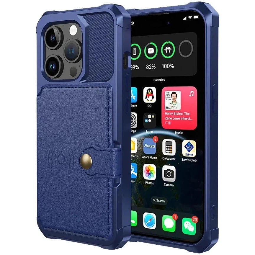 Apple iPhone 15 Pro 3 in 1 Back Cover Portemonnee Hoesje Donkerblauw