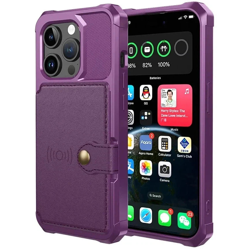 Apple iPhone 15 Pro 3 in 1 Back Cover Portemonnee Hoesje Paars