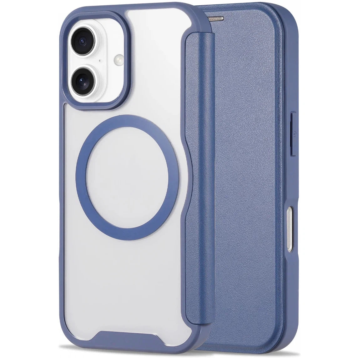 Apple iPhone 16 Hoesje met MagSafe Book Case Transparant / Blauw