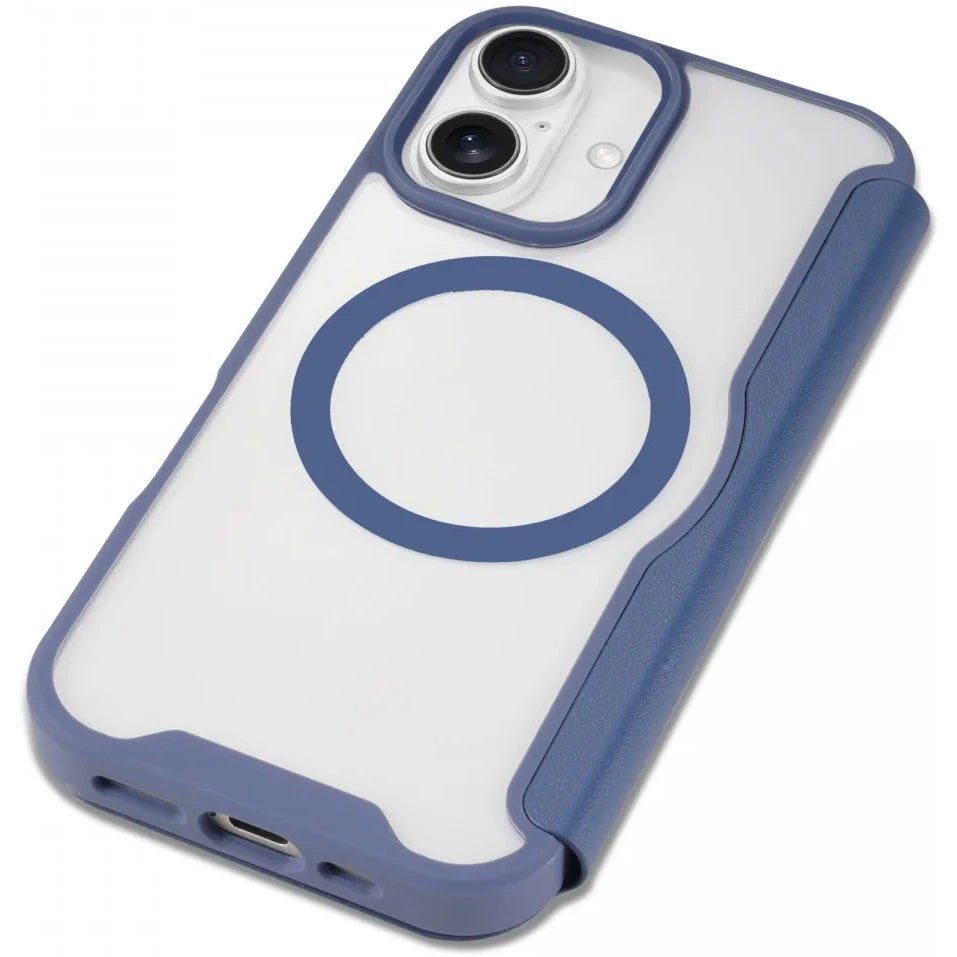 Apple iPhone 16 Hoesje met MagSafe Book Case Transparant / Blauw