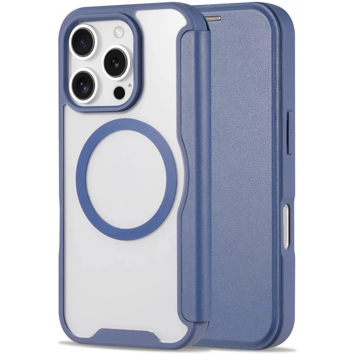 Apple iPhone 16 Pro Hoesje met MagSafe Book Case Transparant / Blauw