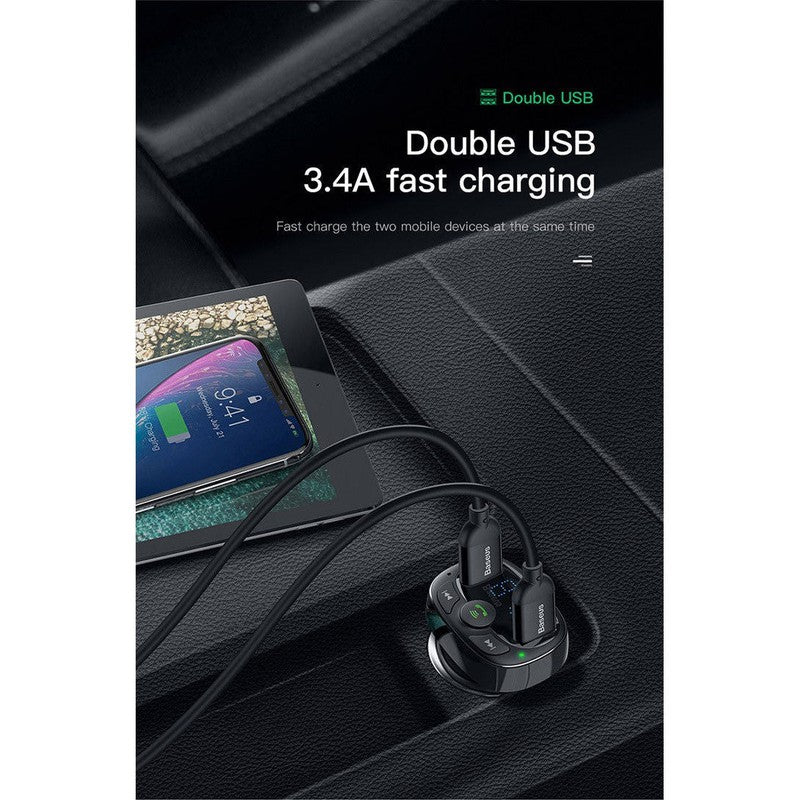 Baseus Bluetooth Muziek FM Transmitter en Dubbele USB Poort Autolader