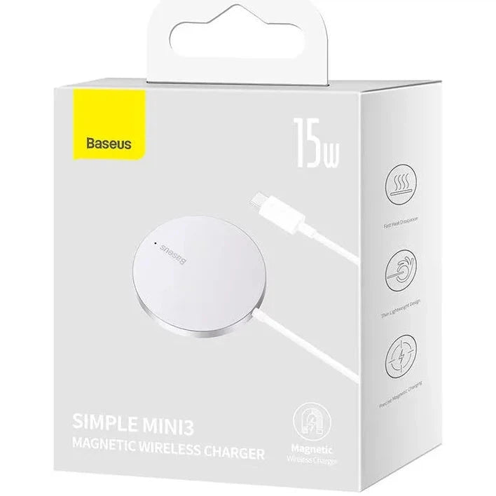 Baseus Simple Mini3 MagSafe Draadloze Oplader Fast Charge 15W Zilver