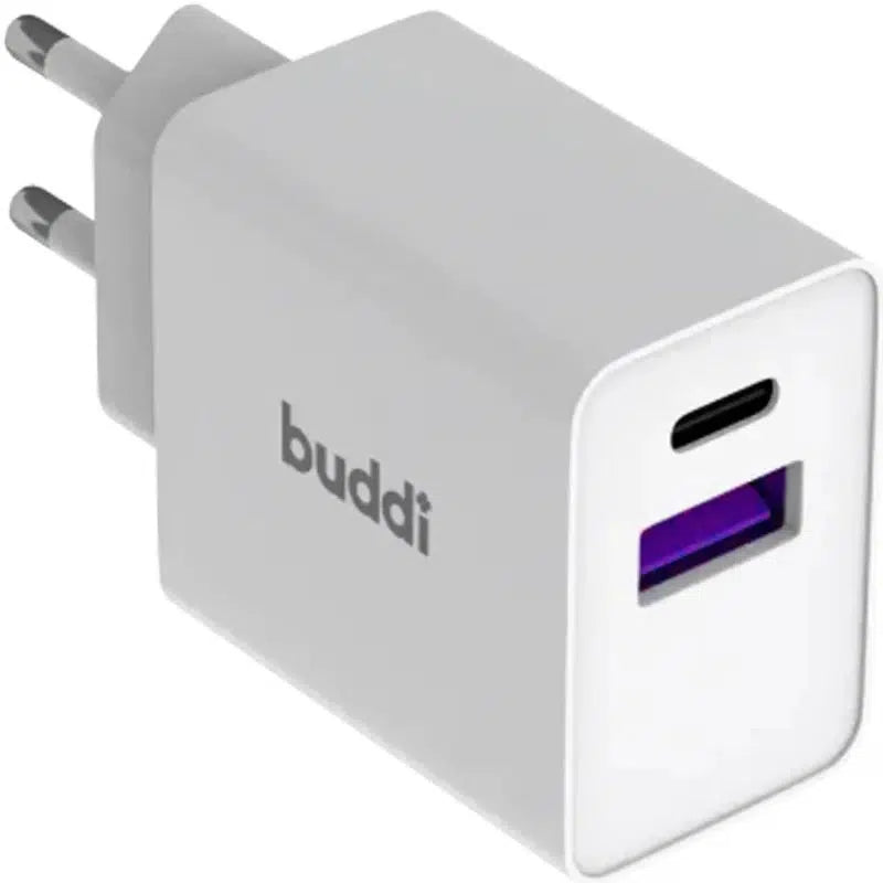 Buddi 30W GaN Mini Oplader USB-C Power Delivery + USB-A QC 4.0 Wit