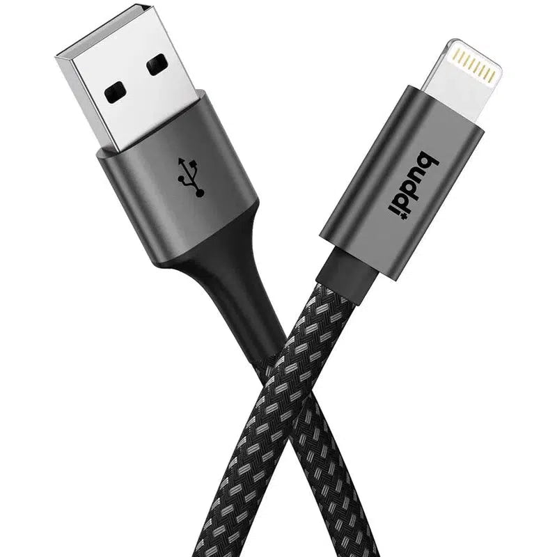 Buddi Flex USB-A naar Lightning Kabel 12W Fast Charge 30CM Zwart