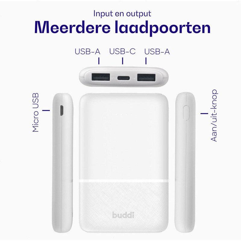 Buddi Go Powerbank USB-C Reisformaat Mini Compact 5.000 mAh Wit