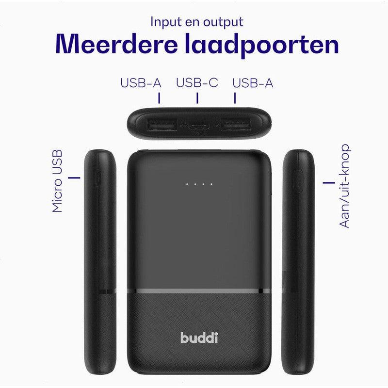 Buddi Go Powerbank USB-C Reisformaat Mini Compact 5.000 mAh Zwart